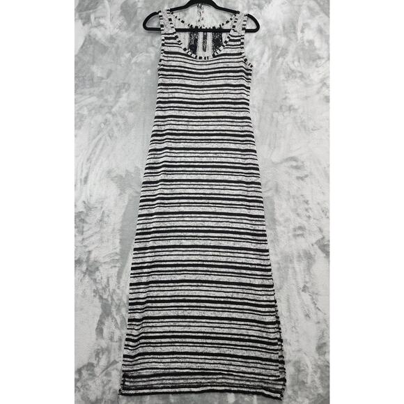 Jessica Simpson Striped Lace Cutout Maxi Tank Dress Size M Gray Black Stretch - Picture 1 of 11